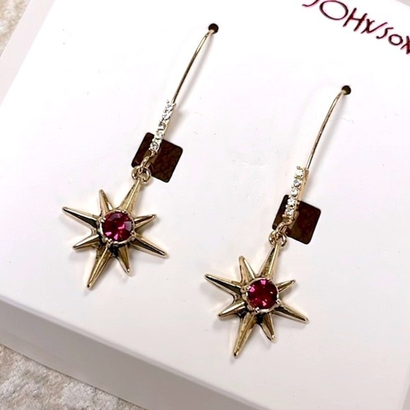 Brand New Betsey Johnson Gold Tone Celestial Star Pink Stone Drop Earrings - Picture 14 of 15